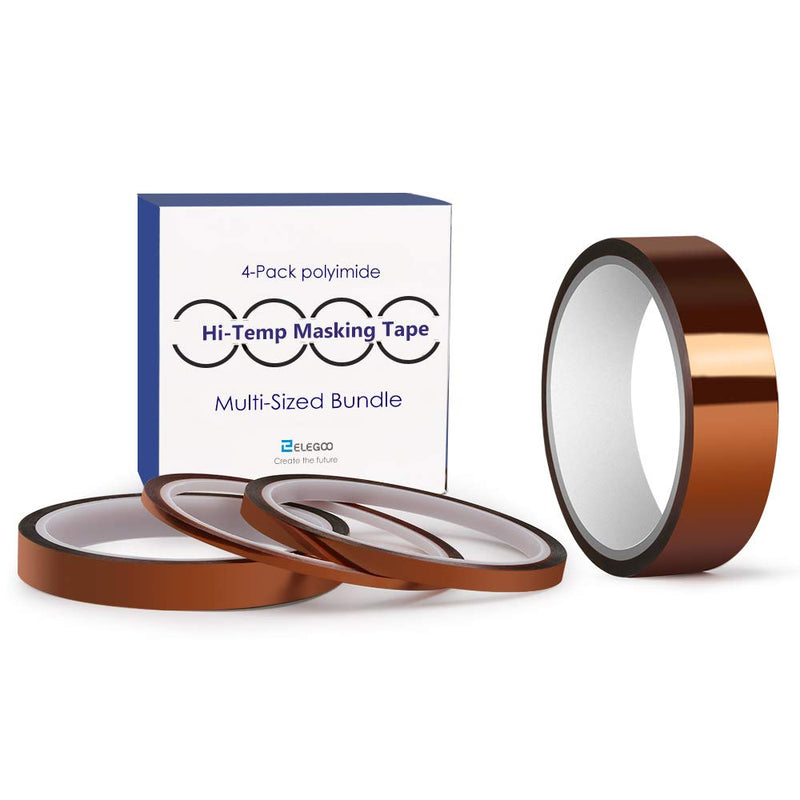  [AUSTRALIA] - High Temp Tape, ELEGOO 4 Pack Polyimide High Temperature Resistant Tape Multi-Sized Value Bundle 1/8’’, 1/4’’, 1/2’’, 1’’ with Silicone Adhesive for Masking, Soldering etc.