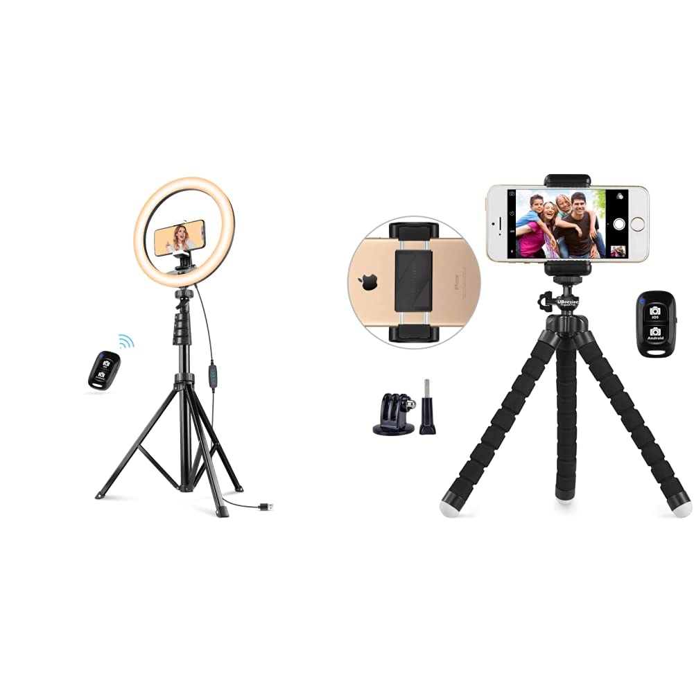  [AUSTRALIA] - UBeesize 12'' Ring Light with 62'' Selfie Stick Tripod, LED Ring Light & Phone Tripod, Portable and Adjustable Camera Stand Holder with Wireless Remote and Universal Clip Stick Tripod + Phone Tripod