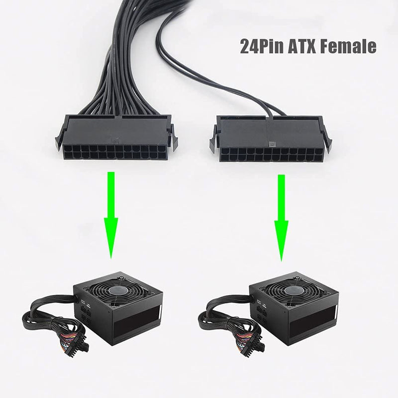 [AUSTRALIA] - XIWU PSU Adapter,Dual PSU Power Supply 24 Pin Extension Cable, for ATX Mainboard Motherboard Adapter Extension Kit - 24 pin to 24(20+4) pin - 11.8 inch/ 30cm