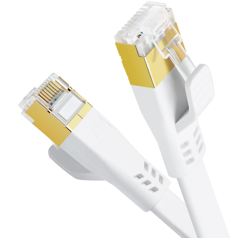  [AUSTRALIA] - Ethernet Cable CAT7 30ft 35ft 40ft White, (Highest Speed CAT 7) Solid Flat Shielded Cable Gigabit Internet Network SFTP LAN RJ45 Patch Cord for Gaming PS5, PS4, PS3, Router, Modem, Switch, PC, TV