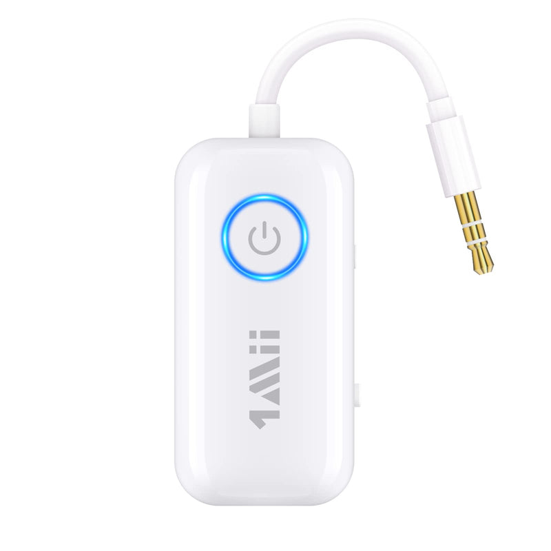  [AUSTRALIA] - 1Mii Bluetooth 5.3 Transmitter Receiver for Airplane/TV to 2 Headphones/AirPods, Wireless Audio Adapter w/aptx HD Low Latency (<40ms), 65 Ft & Dual Links, 3.5mm Aux Bluetooth Adapter for Gym/Cars/PC Small