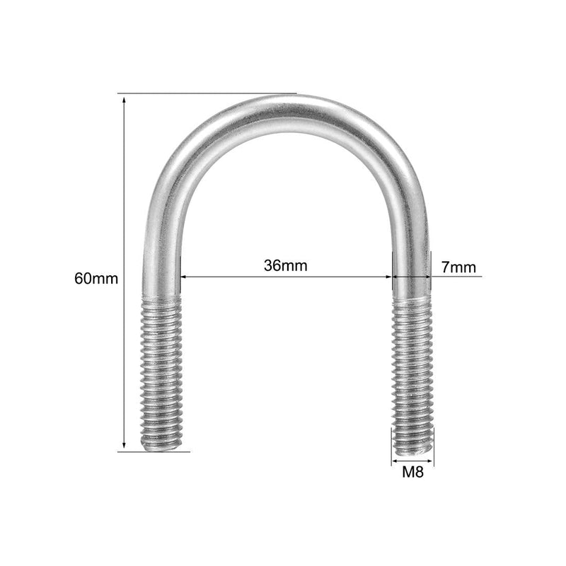  [AUSTRALIA] - uxcell U-Bolts 1-3/8"(36mm) Inner Width 304 Stainless M8 Steel U-Bolt Fastener for 33mm Pipe Dia 5pcs M8x36mmx60mm