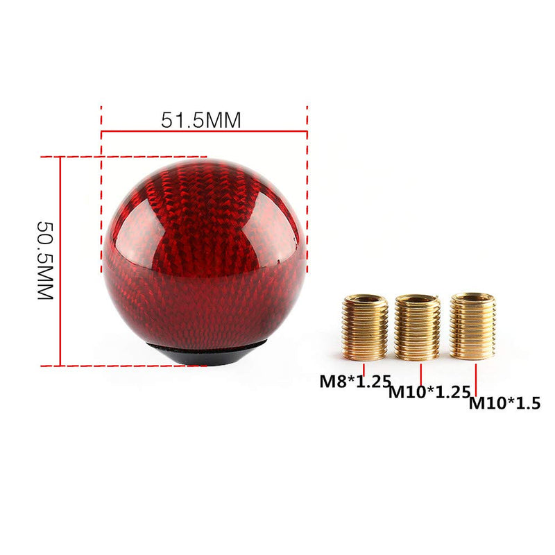  [AUSTRALIA] - Top10 Racing Carbon Fiber Style Gear Shift Knob Universal Shifter Knobs with 3 Adapters Stick Shifter Round Ball Red