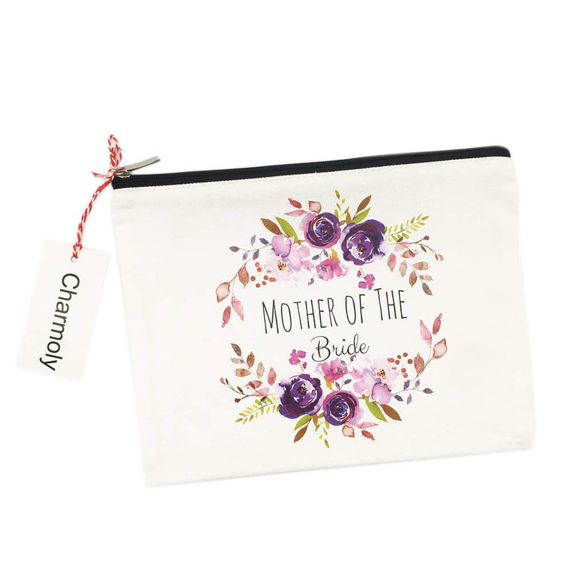 Mother of The Bride Gifts Bridal Party Gifts Wedding Party Gifts Purple Flower Makeup Bag Pouch for Mom from Daughter Mother of The Bride - LeoForward Australia
