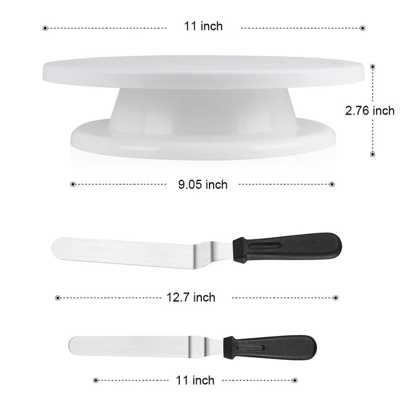 Kootek 11 Inch Rotating Cake Turntable with 2 Icing Spatula and 3 Icing Smoother, Revolving Cake Stand White Baking Cake Decorating Supplies - LeoForward Australia