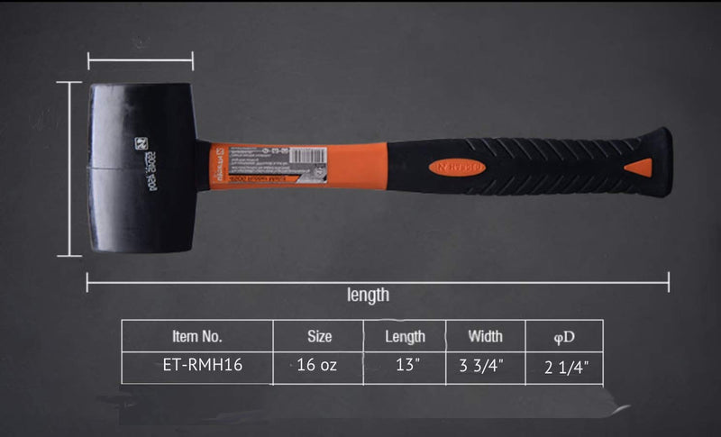 [AUSTRALIA] - Edward Tools Harden Rubber Mallet Hammer 16 oz - Durable Eco-friendly Rubber Hammer Head for Camping, Flooring, Tent Stakes, Woodworking, Soft Blow Tasks without Damage - Ergonomic Grip Handle