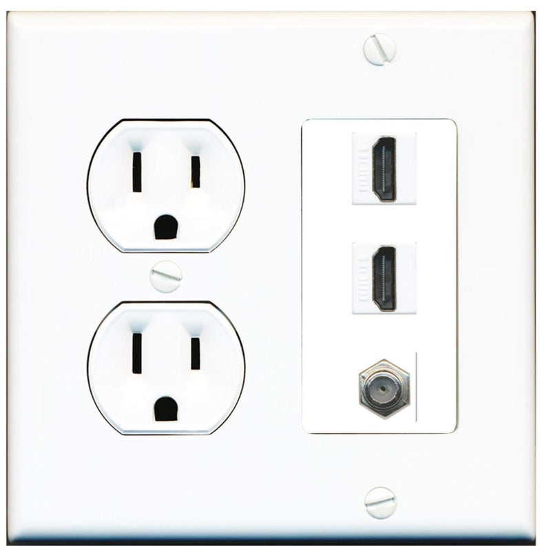  [AUSTRALIA] - 15 Amp Round Power Outlet 2 Port HDMI 1 Coax Cable-TV F-Type Wall Plate White