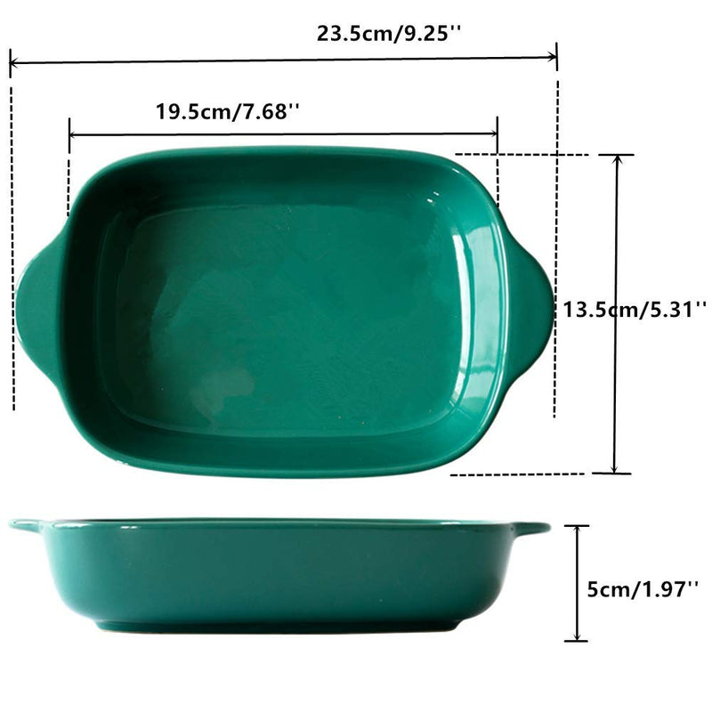  [AUSTRALIA] - Mokpi Individual Ceramic Glaze Baking Dish Small Rectangular Casserole Baker for Oven Ovenware Bakeware Roasting Lasagna Pan (2-Piece, Green) 7.6”(L)x5.1”(W)x1.35”(H)