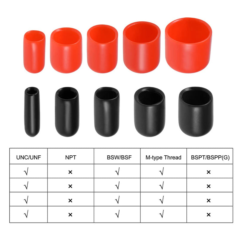  [AUSTRALIA] - uxcell 50pcs Round Rubber End Caps 1/4" 3/8" 1/2" 5/8" 3/4" Black Vinyl Cover Screw Thread Protectors Assortment Kit