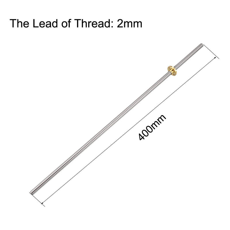  [AUSTRALIA] - uxcell 400mm Length T8 8mm Dia Lead Screw Rod,2 Lead Stainless Steel Lead Screw Rod with Copper Nut Trapezoidal Thread for 3D Printer Z Axis