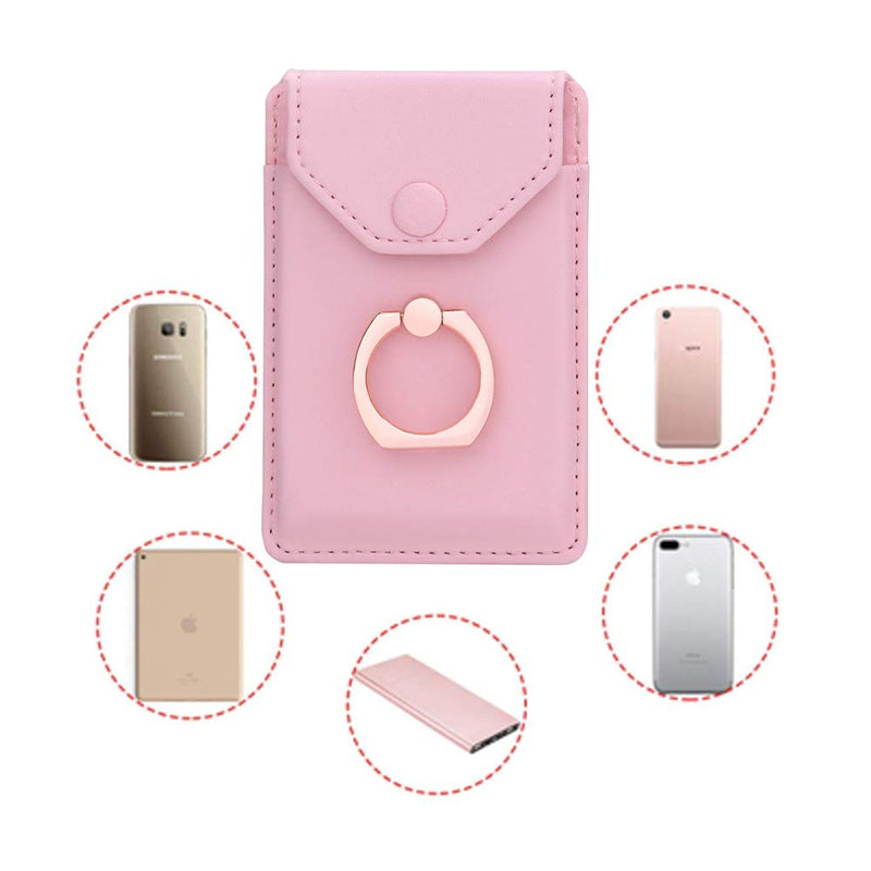  [AUSTRALIA] - YUNCE Cell Phone Card Holder RFID Ring Stand Stick on Wallet Card Holder for Back of Phone for iPhone Android and All Smartphones Adhesive Credit Card Holder for Cell Phone-Pure Pink Pure Pink