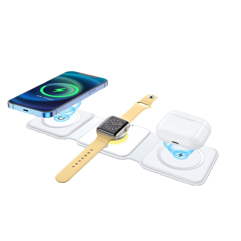  [AUSTRALIA] - ESSAGER 3 in 1 Wireless Charger, Magnetic Foldable Fast Wireless Charging Pad with Night Light, Compatible with iPhone 13/12/11 Pro Max/X/Xs Max/8/8 Plus, Apple Watch, AirPods Pro