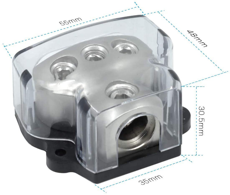  [AUSTRALIA] - RKURCK 3 Way Power Distribution Block, 0/2/4 AWG Gauge in, 4/8/10 Gauge Out, Car Audio Stereo Amp Distribution Connecting Block for Audio Splitter (1x0GA+3x4GA) 2 Pack 1x0+3x4 3Way 2Pack