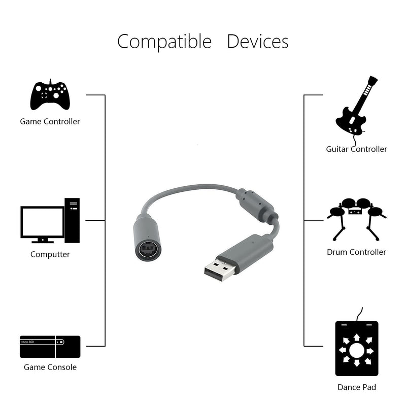  [AUSTRALIA] - 4 Pack Replacement Dongle USB Breakaway Cable for Xbox 360 Wired Controllers, Extension Adapter Cable for Xbox 360 - Grey 4 4 Pack Grey