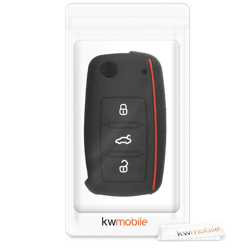  [AUSTRALIA] - kwmobile Car Key Cover for VW Skoda Seat - Silicone Protective Key Fob Cover for VW Skoda SEAT 3 Button Car Key - Don't Touch My Key White/Black/Red