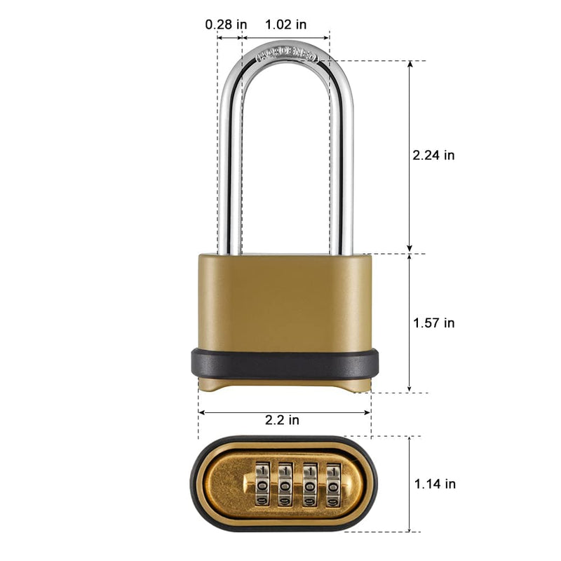  [AUSTRALIA] - CINCINNO 4 Digit Combination Lock, Heavy Duty Combination Padlock with Long Shackle Combo Padlock for Outdoor Use ,Sheds, Locker, Storage Unit, Gym and Gate