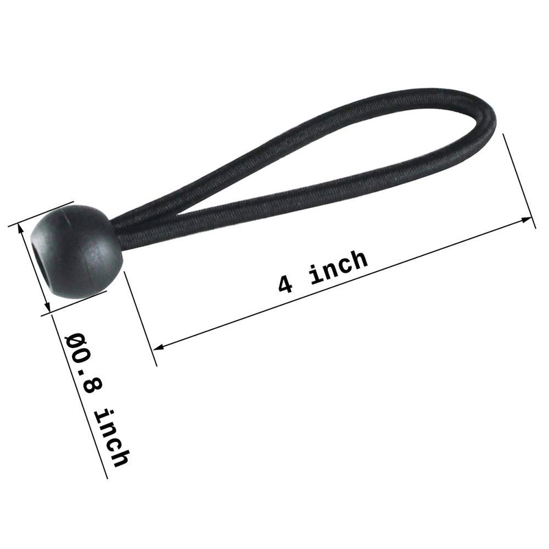  [AUSTRALIA] - Joneaz Ball Bungee 4 Inch Black Tie Down Cord 0.8 Inch Ball, 50-Piece, UV Resistant