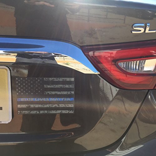  [AUSTRALIA] - Thin Blue Line Distressed American Flag Car Magnet Blue Lives Matter for Car Truck SUV Heavy Duty Waterproof - in Support of Police and Law Enforcement Officers 1