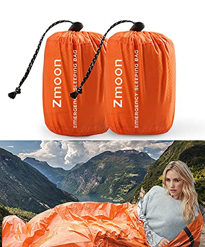  [AUSTRALIA] - Zmoon Emergency Sleeping Bag 2 Pack Lightweight Survival Sleeping Bags Thermal Bivy Sack Portable Emergency Blanket for Camping, Hiking, Outdoor, Activities Darkorange