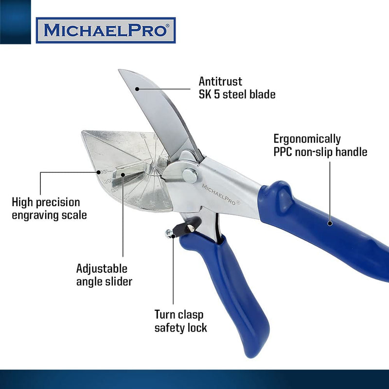  [AUSTRALIA] - MichaelPro MP010021 Premium Multi Angle Miter Shear Cutter 45 Degree To 135 Degree Cutting Angle, Use on Wood, Vinyl, Trim, Base, Shoe Molding, Trunking/Wire Troughs, Plastics/Rubber, Soft-Cut Corners