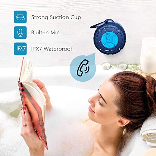 ASIYUN Shower Speaker, IPX7 Waterproof Bluetooth Speaker, Loud HD Sound, Portable Wireless Speaker with Suction Cup & Sturdy Hook, Built-in Mic, for Shower, Pool, Beach, Outdoor(Blue) Blue - LeoForward Australia