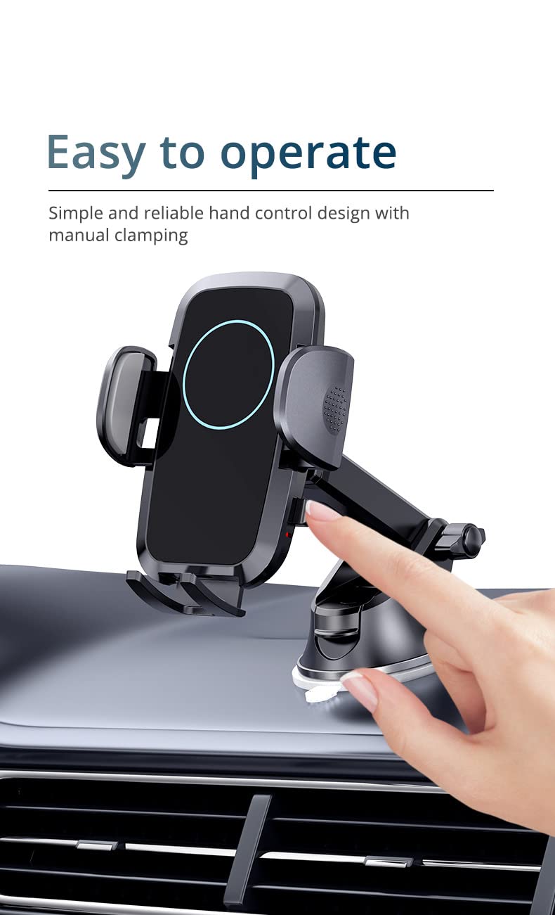  [AUSTRALIA] - Hand Control (Manual Clamping) Wireless Car Charger, 15W Fast Charging Phone Holder for iPhone 14 13 12 11 Pro Max Xs, Galaxy S23 Ultra S22 S21 S20 Note 9, Suction Cup, Air Vent Mount