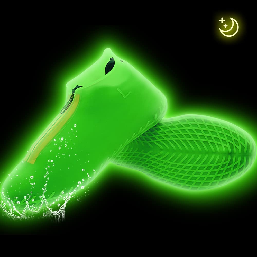  [AUSTRALIA] - Silicone Shoe Cover Waterproof, Reusable Boot Shoes Covers with Zipper,Non Slip Rain Snow Bowling Travel Indoor Outdoor Overshoe Rubber Protectors for Men Women Kids Protection Galoshes-1 Pair Glow Green Large