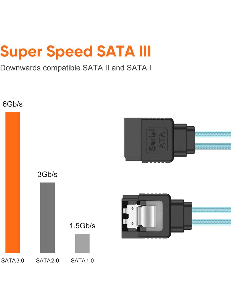  [AUSTRALIA] - CableCreation SATA III Cable, [5-Pack] 8-inch SATA III 6.0 Gbps 7pin Female Straight to Straight Female Data Cable with Locking Latch, 0.6 FT Blue 0.6FT