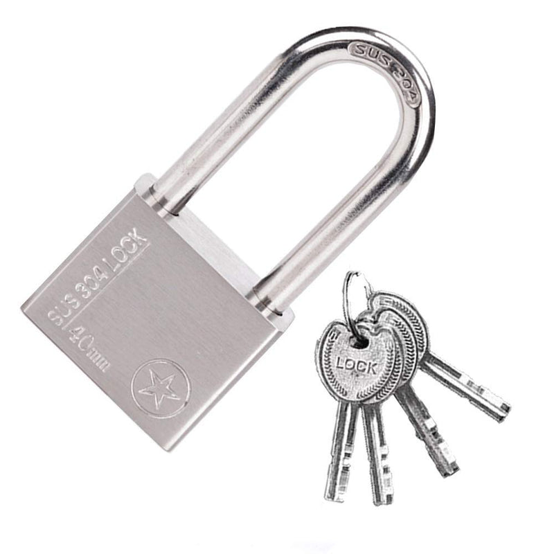  [AUSTRALIA] - 40mm Long Beam Stainless Steel Safety Padlock, Lock, Padlock with Key, Padlock, Multi Key Lock, Long Beam Lock with Key, Lock with 4 Keys for Gym Locker Lock, Door, Fence