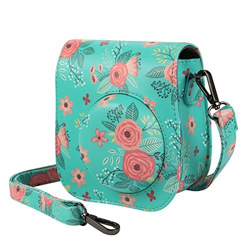  [AUSTRALIA] - Protective & Portable Case Compatible with fujifilm instax Mini 11/9 / 8/8+ Instant Film Camera with Accessory Pocket and Adjustable Strap - Flower by SAIKA Light green