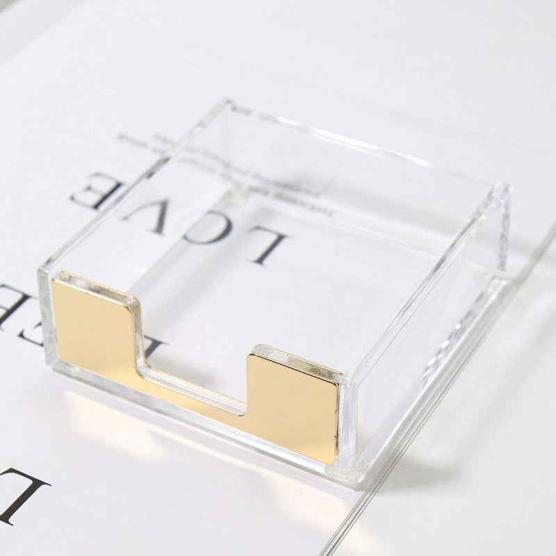 Clear Gold Sticky Note Pad Holder for Desk, Memo Holder Paper Dispenser, Multibey Acrylic Desktop Accessories Organizer for Office School Home(Gold) - LeoForward Australia
