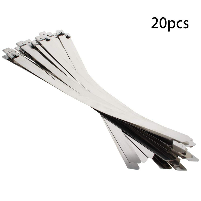  [AUSTRALIA] - MroMax 20PCS 13.78" x 0.47" Stainless Steel Cable Tie 304 Stainless Steel Self-locking Multi-purpose Metal Exhaust Sleeve Tie 12x350mm