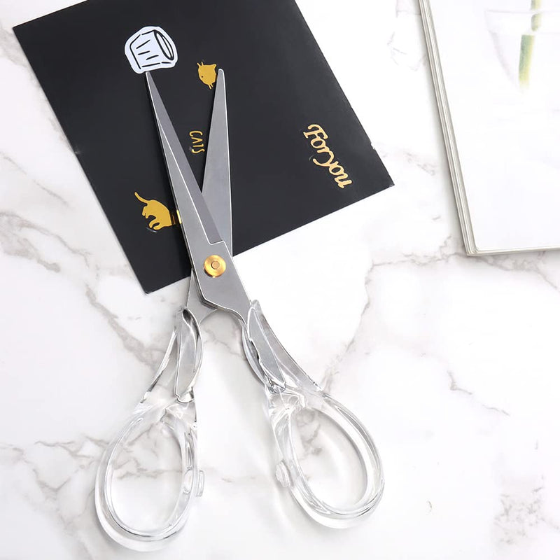  [AUSTRALIA] - 6.5 Inch Silver Shears Clear Round Acrylic Handle Craft Tailor Scissors Professional Fabric Dressmaker Shears for Cutting Fabric, Cloth, Leather, Canvas, Papers (Silver)