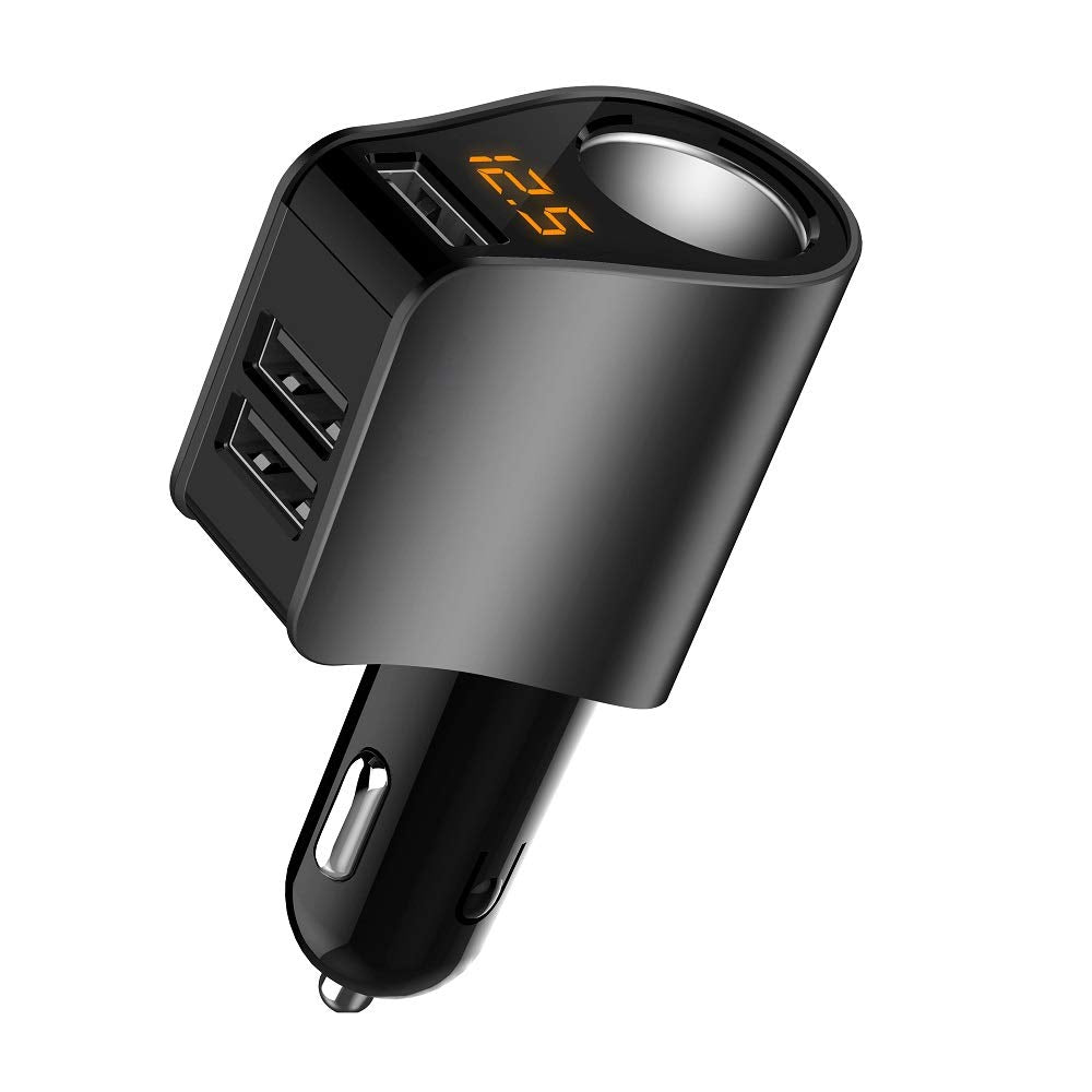  [AUSTRALIA] - LIHAN Car Charger with Voltage Meter, Socket Splitter, 3 USB Ports, Cigarette Lighter,Compatible with iPad, iPhone, Airpods, Apple Watch,Samsung, HTC, LG, Android Phone (Black) Black