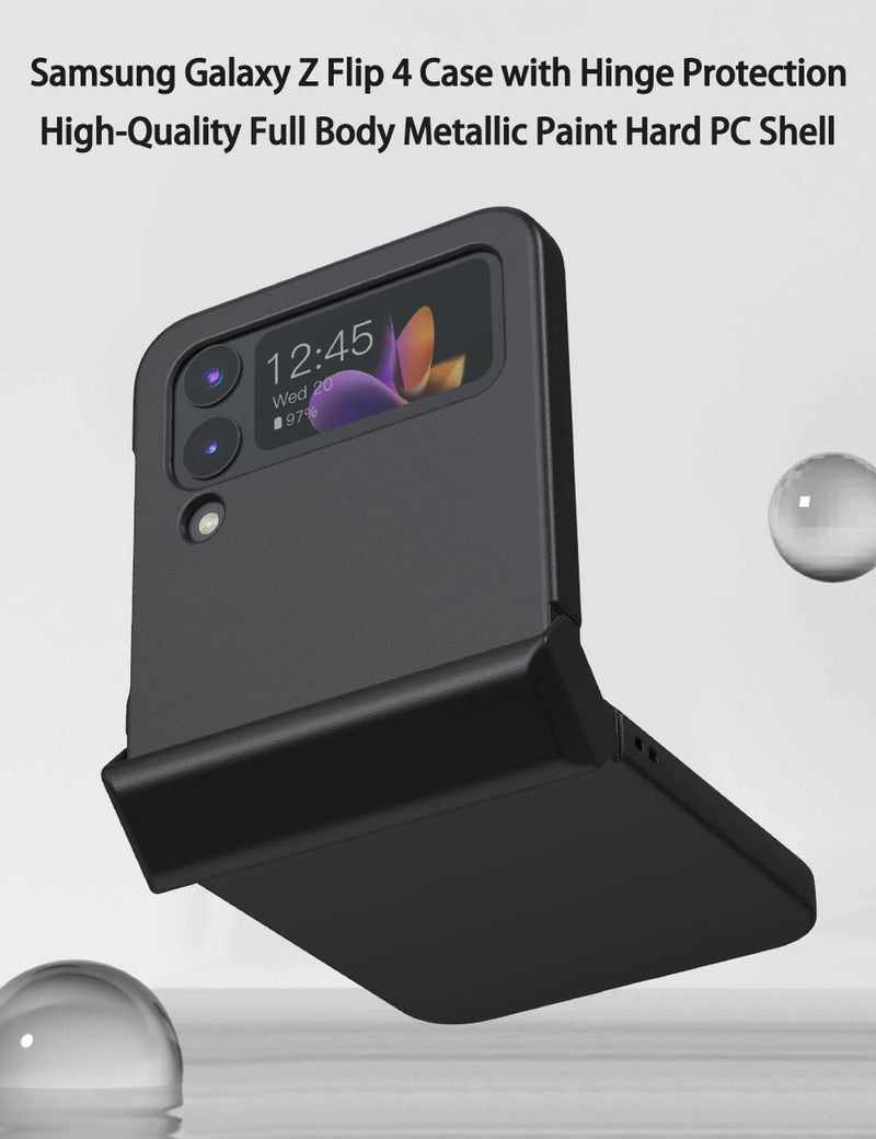  [AUSTRALIA] - 𝐃𝐃𝐉 Ultra-Thin Samsung Galaxy Z Flip 4 Case with Hinge Protection, [Full Body Metallic Paint] Slim Fit Hard PC Z Flip 4 Case, Matte Anti-Drop Non-Slip Case Designed for Samsung Z Flip 4 5G - Black
