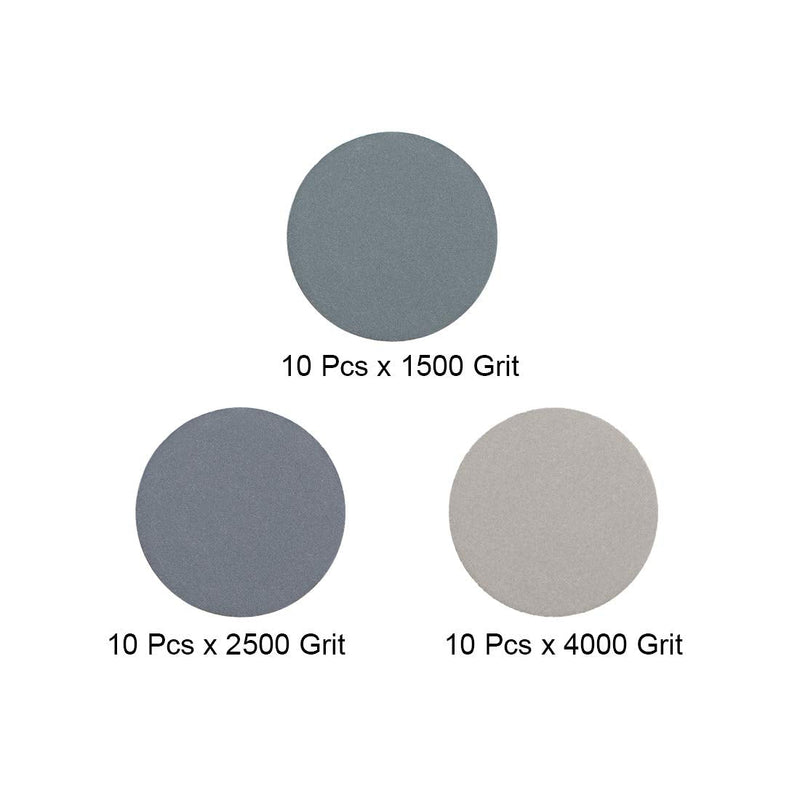  [AUSTRALIA] - uxcell 1-Inch Hook and Loop Sanding Disc Wet/Dry Silicon Carbide 1500/2500/4000 Grit Assorted 30 Pcs