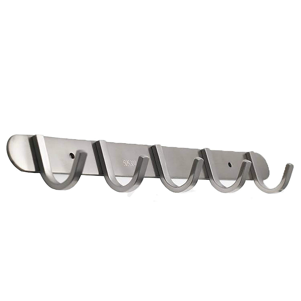  [AUSTRALIA] - Coat Hook Rack with 5 Square Hooks - Premium Modern Wall Mounted - Ultra durable with solid steel construction, Brushed stainless steel finish, Super easy installation, Rust and water proof