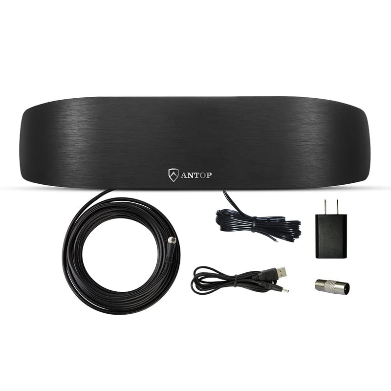  [AUSTRALIA] - ANTOP Amplified Indoor AM FM Antenna, 50 Mile Radio Antenna with High Gain Reception, Built-in Amplifier Signal Booster and 4G Filter for Stereo Radio Audio Signals, Perfect for Home/RV/Mobile Use