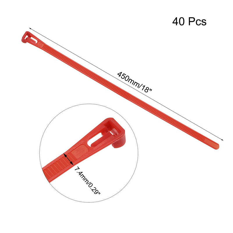  [AUSTRALIA] - uxcell 40pcs Reusable Cable Ties 18 Inch x 0.3 Inch Adjustable Nylon Zip Ties Wraps Red