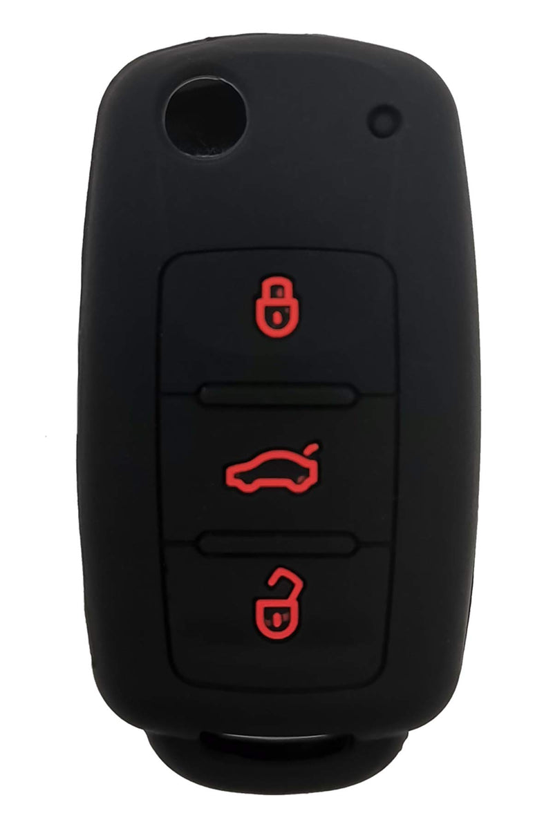 Key Fob Cover Case Protector Fit for VW Volkswagen Golf Passat Beetle Jetta 3 Buttons Keyless Entry Remote Fob Skin Jacket Holder Key Protection Case Bag (1 Black with Red + Blue) 1 Black with Red + Blue - LeoForward Australia