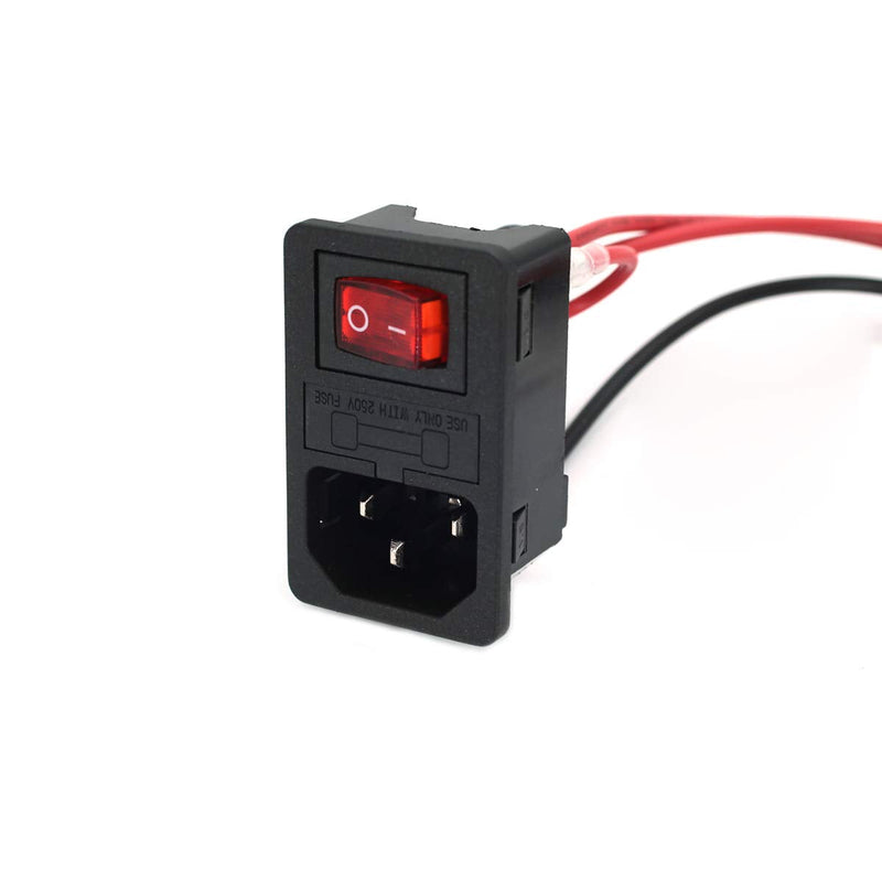  [AUSTRALIA] - DEVMO 2pcs 10A 250V Rocker Switch Power Socket Inlet Module Plug 5A Fuse Switch with 18 AWG Wiring 3 Pin IEC320 C14 Connected Terminal Crimps and Wires