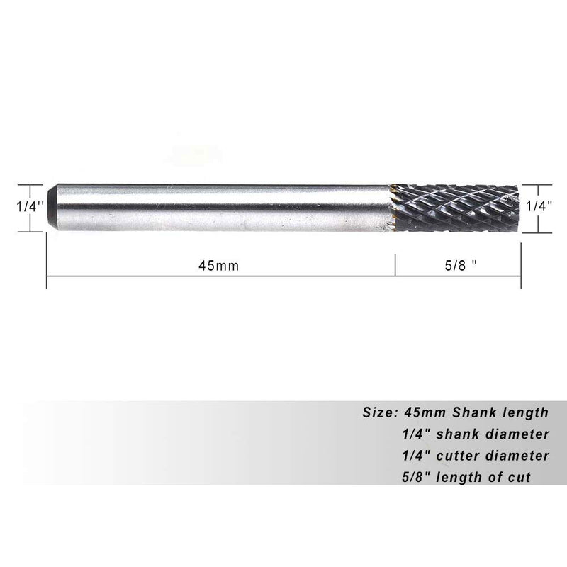 YUFUTOL Solid Carbide Burr SA-1 Cylindrical Shape Double Cut Tungsten Carbide Rotary Burrs File (1/4 Inch cutter Dia X 5/8 Inch Cutter Length) with 1/4 Shank by YUFU, Pack of 1 - LeoForward Australia