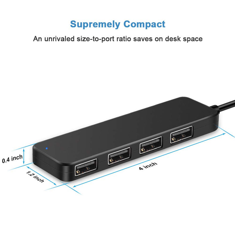 Onvian 4-Port USB 2.0 Ultra Slim Data Hub Splitter with 5V Micro USB Power Port for USB Expansion - 10 inch Extended Cable - LeoForward Australia