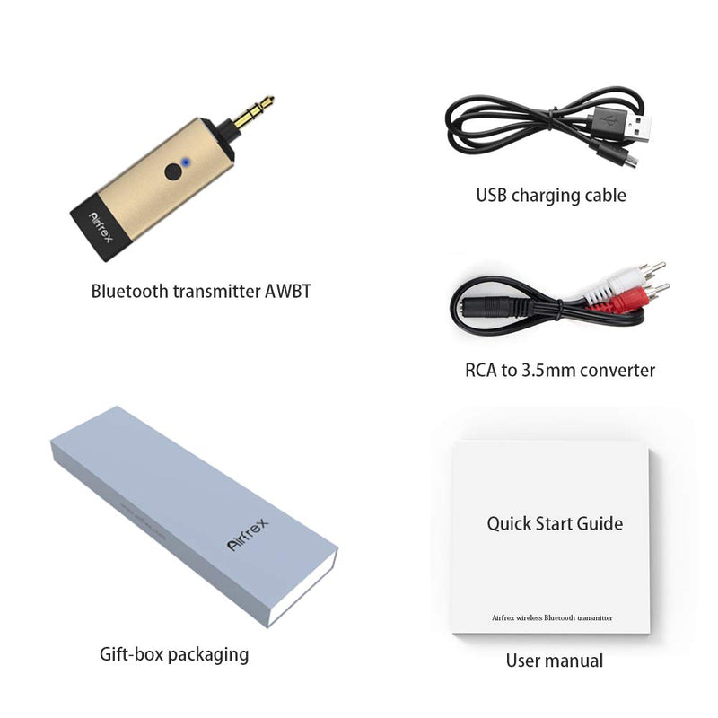 Airfrex Aluminum Mini Bluetooth Transmitter with 3.5mm Male Jack for TV/ MP3/ PC/ PS4/ Nintendo Switch, Wireless Bluetooth Sender and Adapter Works with Bluetooth Headphone and Bluetooth Speaker - LeoForward Australia