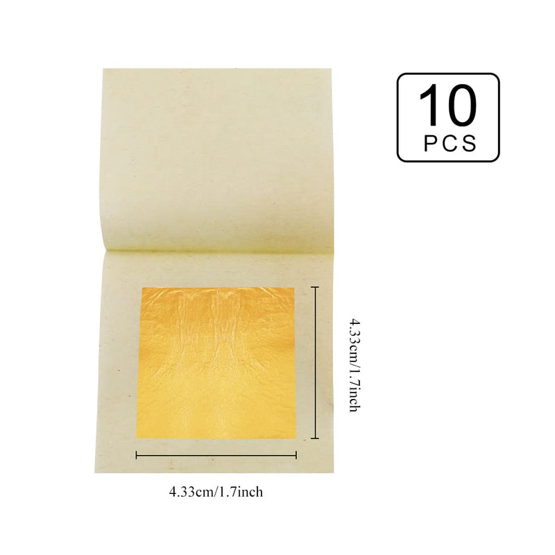  [AUSTRALIA] - KINNO Edible Gold Leaf, Pure Leaf, 24K Gold Leaf Sheets 1.7" 10PCS, Edible Leaves for Cake Decorating, Gold Foil Edible for Skincare, Makeup, Arts, Food 10 Pcs