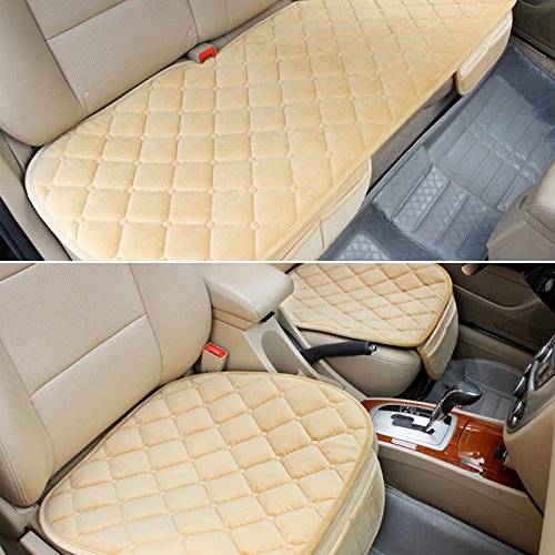  [AUSTRALIA] - WINGOFFLY 3 Pack Thicken Front and Rear Car Seat Cushion Nonslip Car Interior Seat Cover Pad Mat Fit for Auto Vehicle, Beige