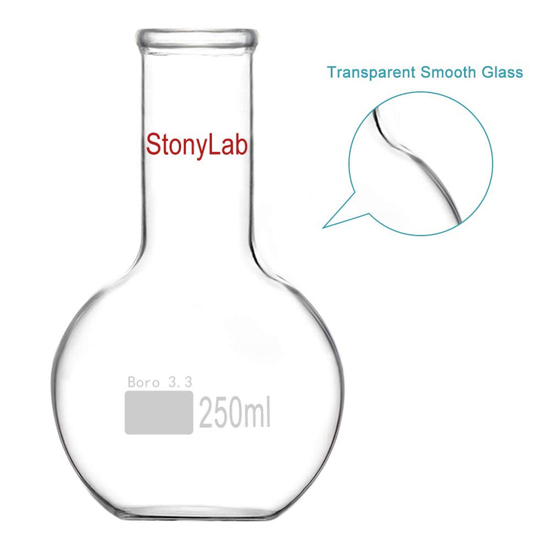 StonyLab Glass 250ml Long Neck Flat Bottom Flask, Borosilicate Glass Heavy Wall Flat Bottom Boiling Flask with Long Neck, 250ml - LeoForward Australia