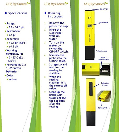 CityFarmer Digital pH Meter, Hydroponic Nutrient Digital pH Meter with 2 Pack of Calibration Solution Mixture Included, Accurate and Reliable, Built-in ATC. - LeoForward Australia