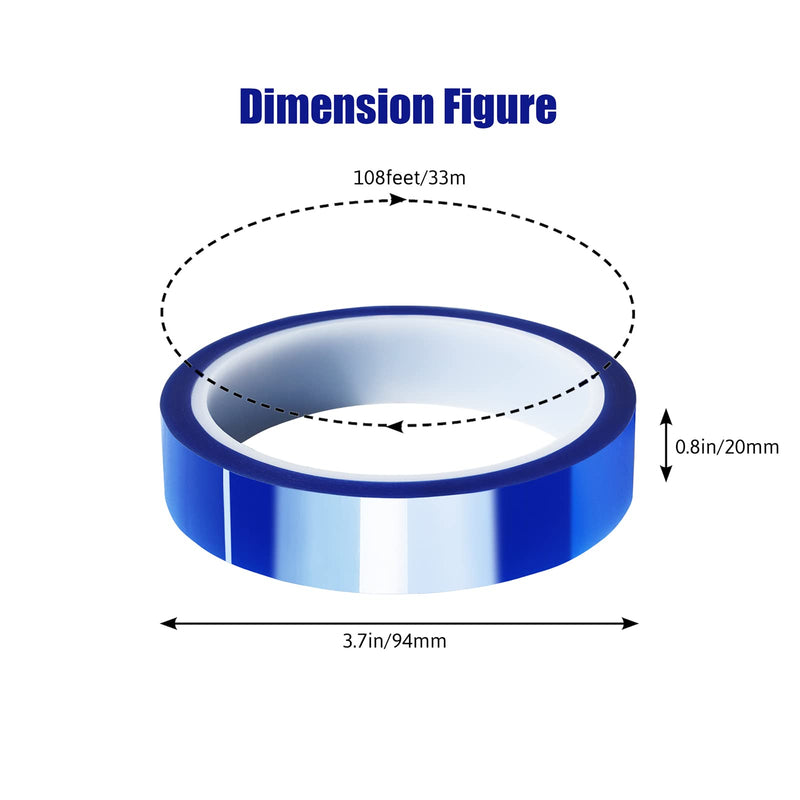  [AUSTRALIA] - MEBMIK 6 Rolls 20mm x33m(108ft) Blue Heat Tape High Temperature Heat Resistant Tape Heat Transfer Tape for Heat Sublimation Press Vinyl,No Residue