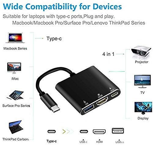  [AUSTRALIA] - USB C to HDMI Adapter, Qidoou Type C Adapter Multiport USB C Hub with 4K HDMI Output, USB 3.0 Port and USB-C Charging Port Compatible MacBook/iMac/Chromebook/Samsung/Projector/Laptop (Black) Black
